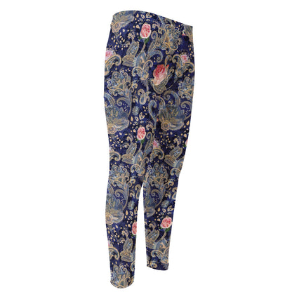 Indian Rose Paisley Pattern Print Men's Compression Pants