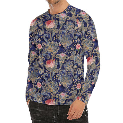 Indian Rose Paisley Pattern Print Men's Long Sleeve Rash Guard