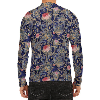 Indian Rose Paisley Pattern Print Men's Long Sleeve Rash Guard