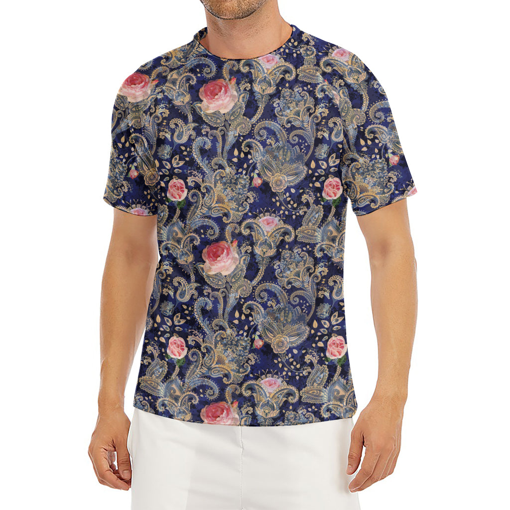 Indian Rose Paisley Pattern Print Men's Short Sleeve Rash Guard