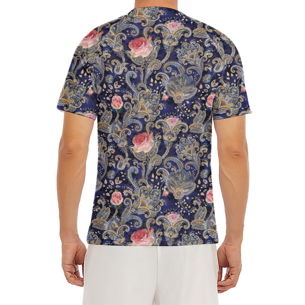 Indian Rose Paisley Pattern Print Men's Short Sleeve Rash Guard