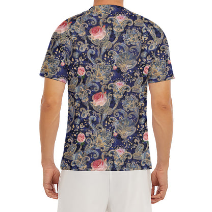 Indian Rose Paisley Pattern Print Men's Short Sleeve Rash Guard