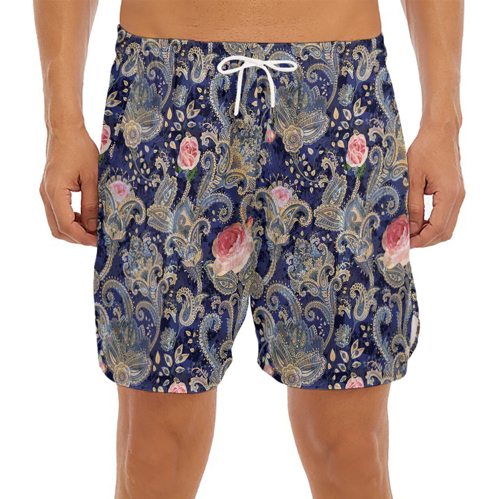 Indian Rose Paisley Pattern Print Men's Split Running Shorts