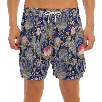Indian Rose Paisley Pattern Print Men's Split Running Shorts