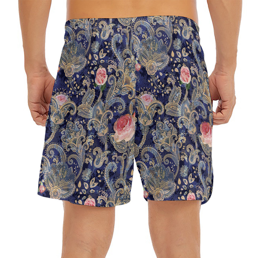 Indian Rose Paisley Pattern Print Men's Split Running Shorts