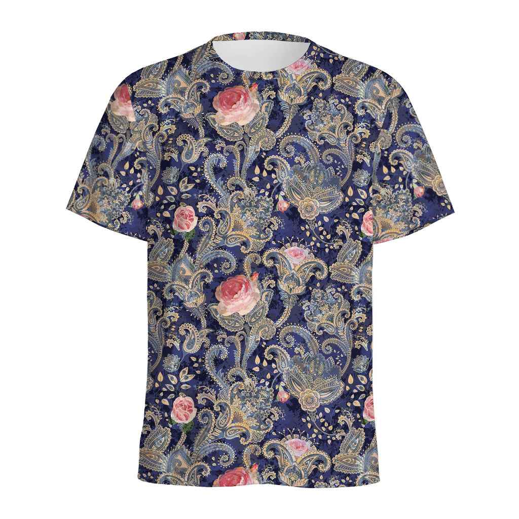 Indian Rose Paisley Pattern Print Men's Sports T-Shirt