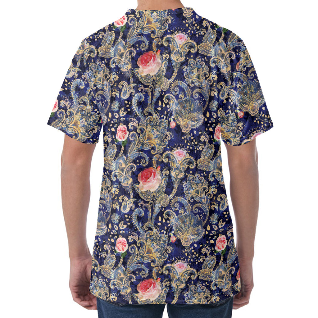 Indian Rose Paisley Pattern Print Men's Velvet T-Shirt