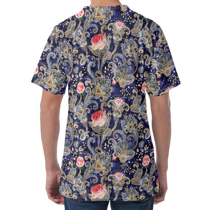 Indian Rose Paisley Pattern Print Men's Velvet T-Shirt