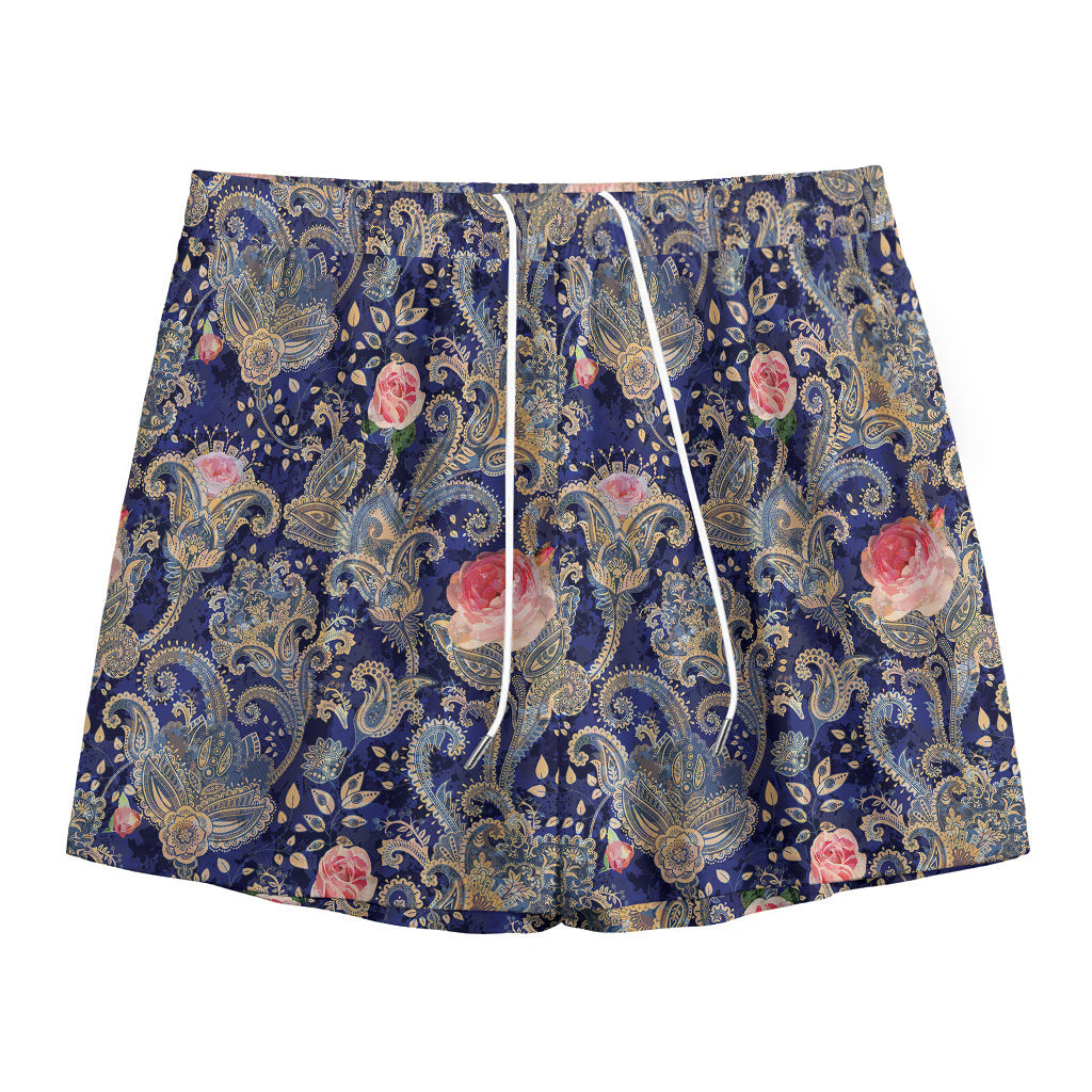 Indian Rose Paisley Pattern Print Mesh Shorts