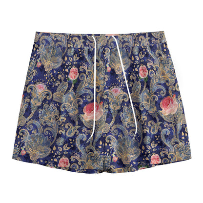 Indian Rose Paisley Pattern Print Mesh Shorts