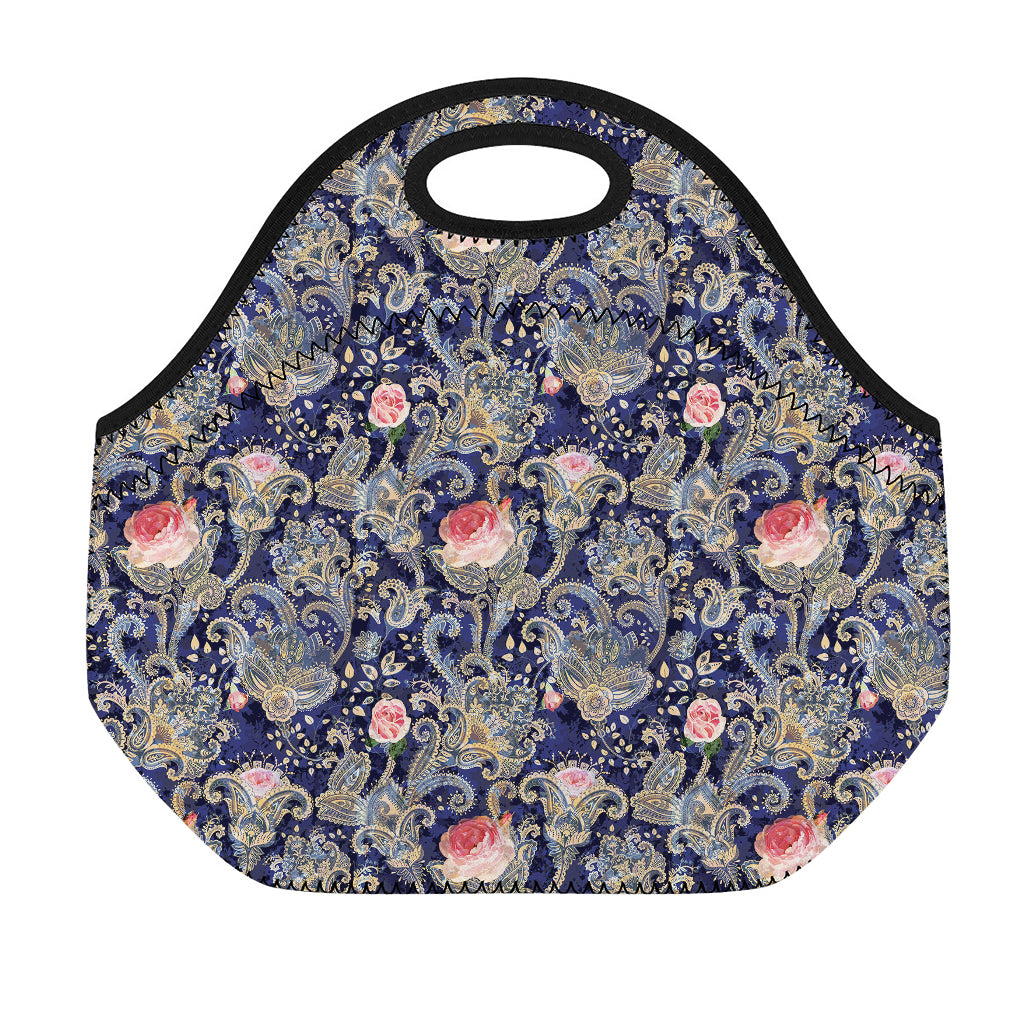 Indian Rose Paisley Pattern Print Neoprene Lunch Bag