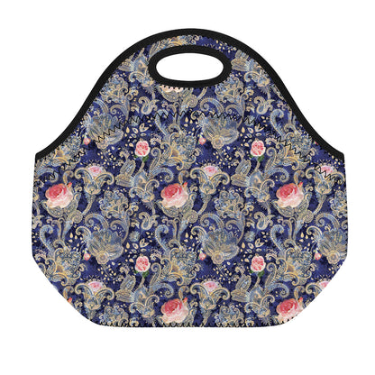 Indian Rose Paisley Pattern Print Neoprene Lunch Bag
