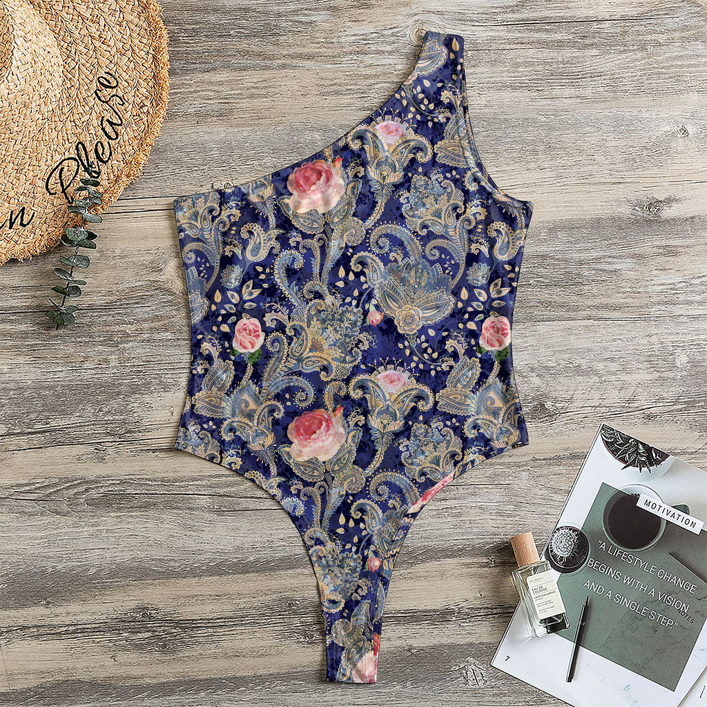 Indian Rose Paisley Pattern Print One Shoulder Bodysuit