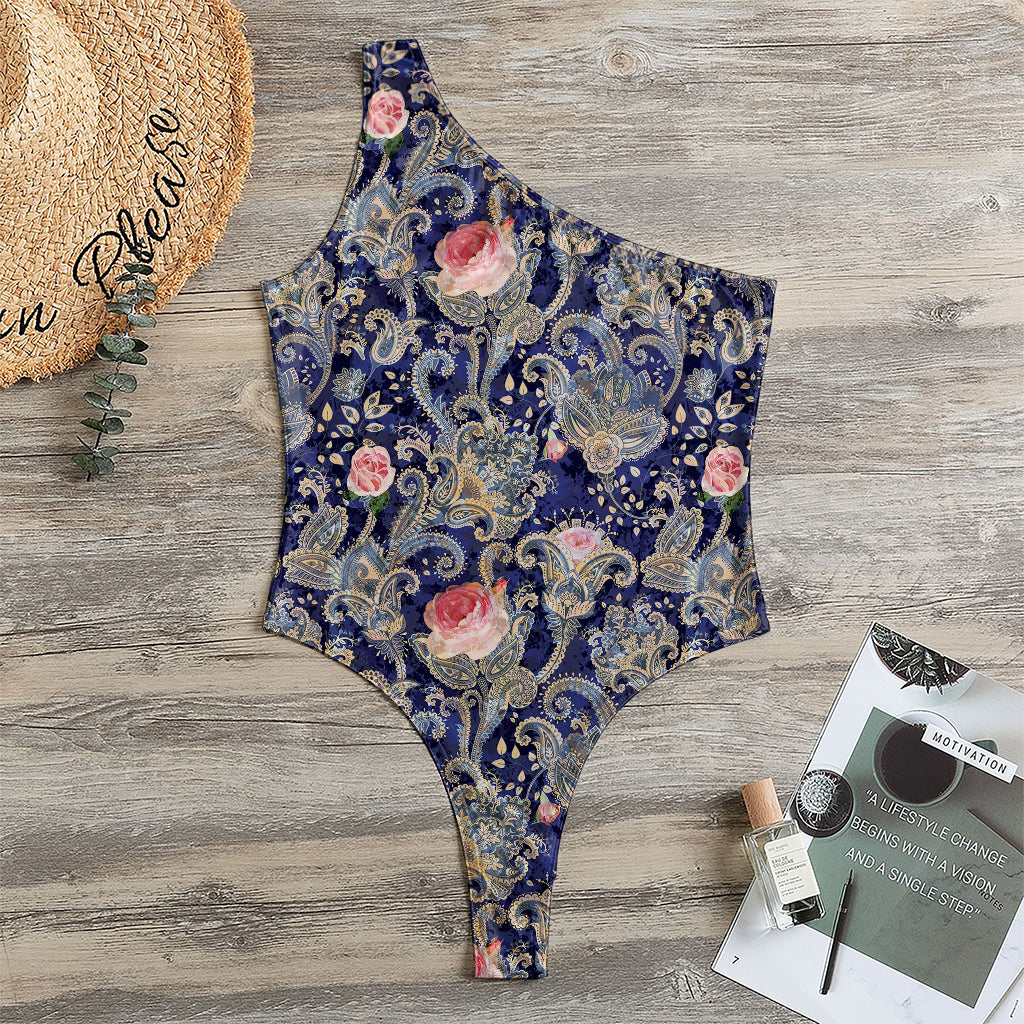 Indian Rose Paisley Pattern Print One Shoulder Bodysuit