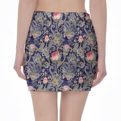Indian Rose Paisley Pattern Print Pencil Mini Skirt