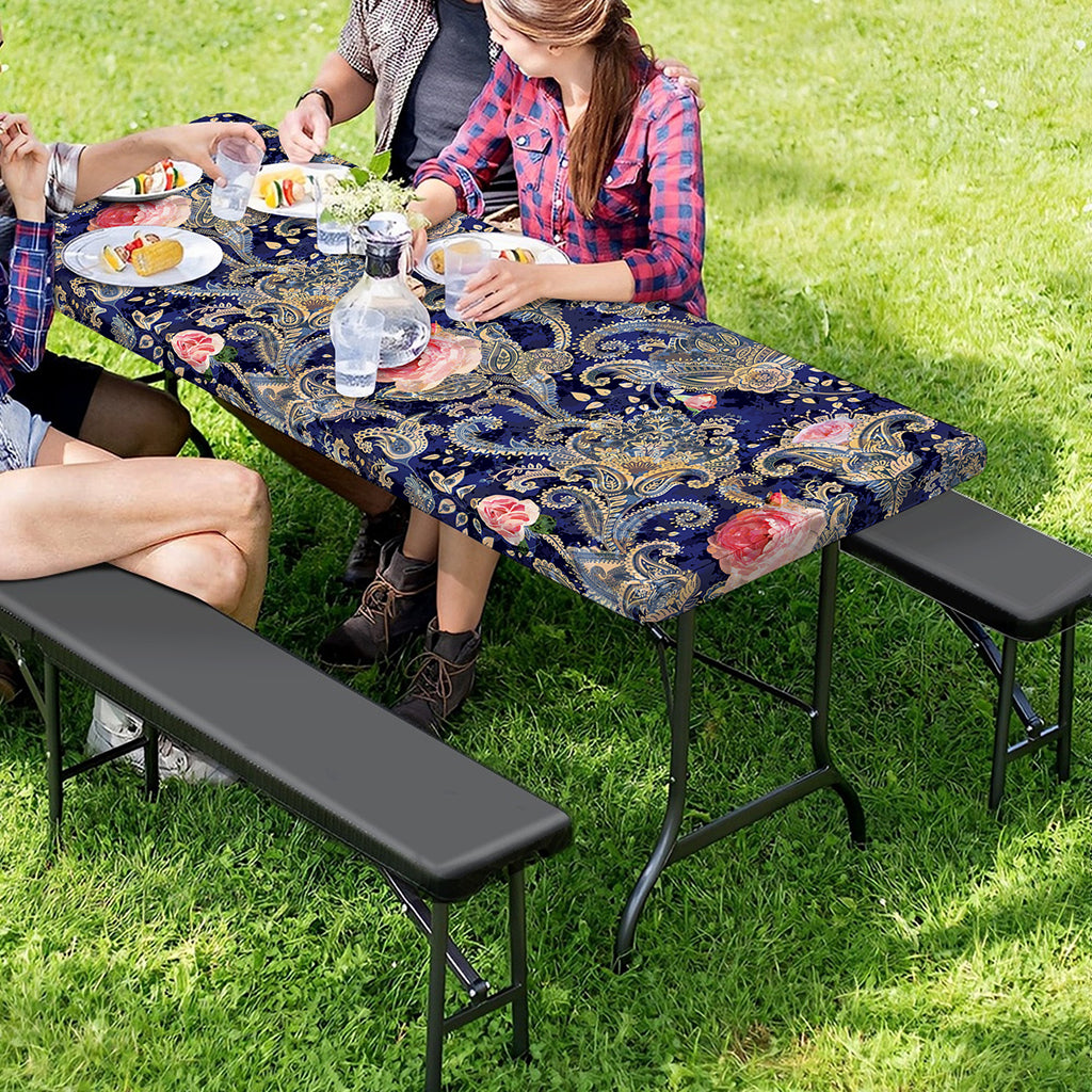 Indian Rose Paisley Pattern Print Picnic Table Cover
