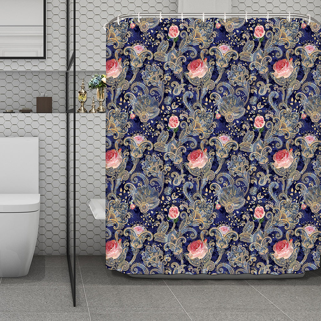 Indian Rose Paisley Pattern Print Polyester Shower Curtain