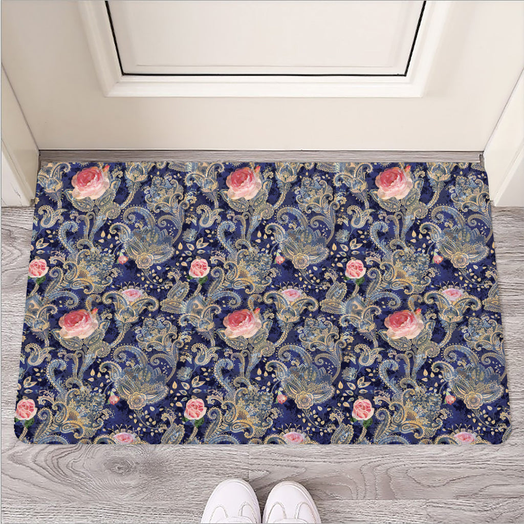 Indian Rose Paisley Pattern Print Rubber Doormat