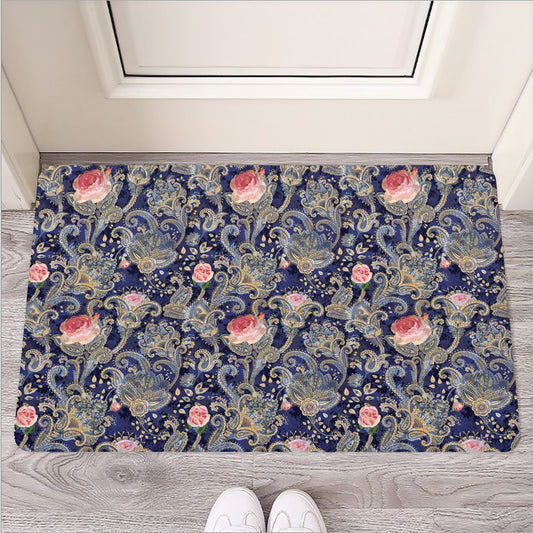 Indian Rose Paisley Pattern Print Rubber Doormat