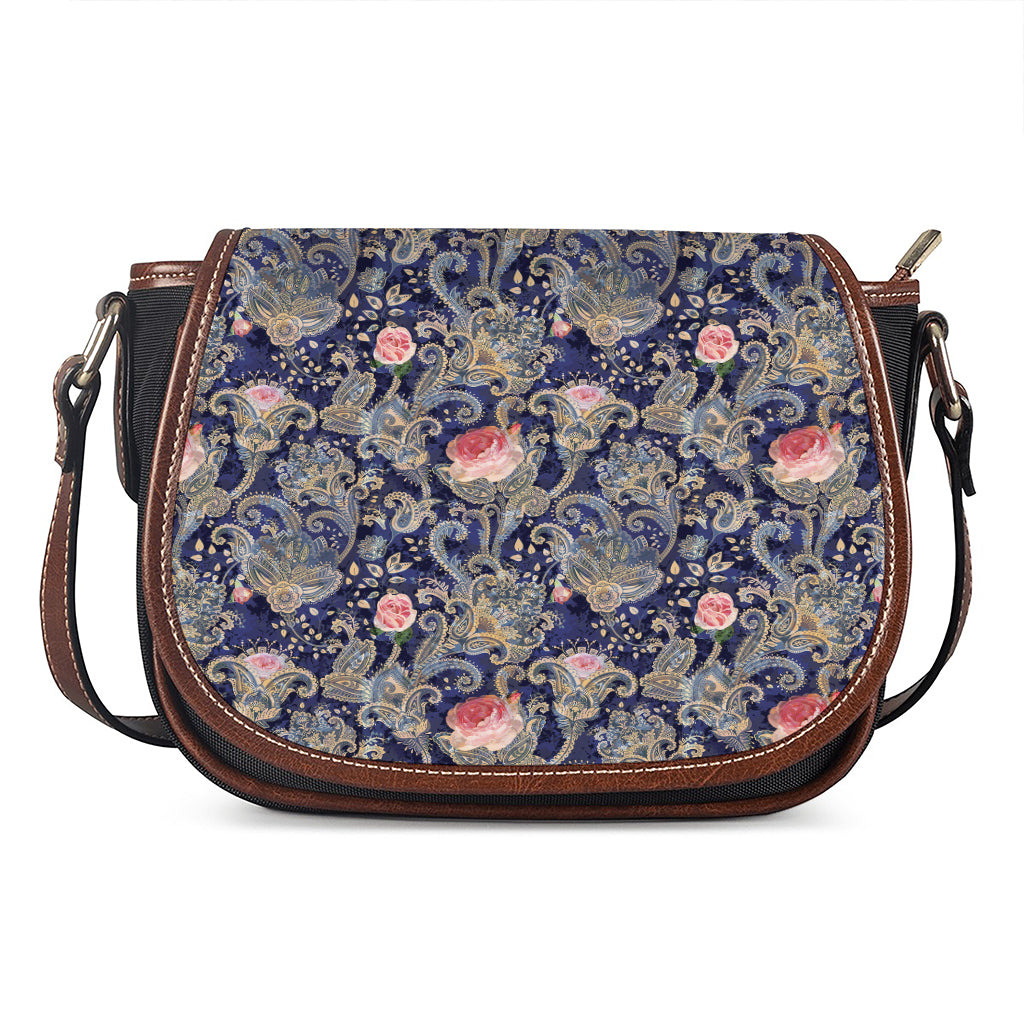 Indian Rose Paisley Pattern Print Saddle Bag