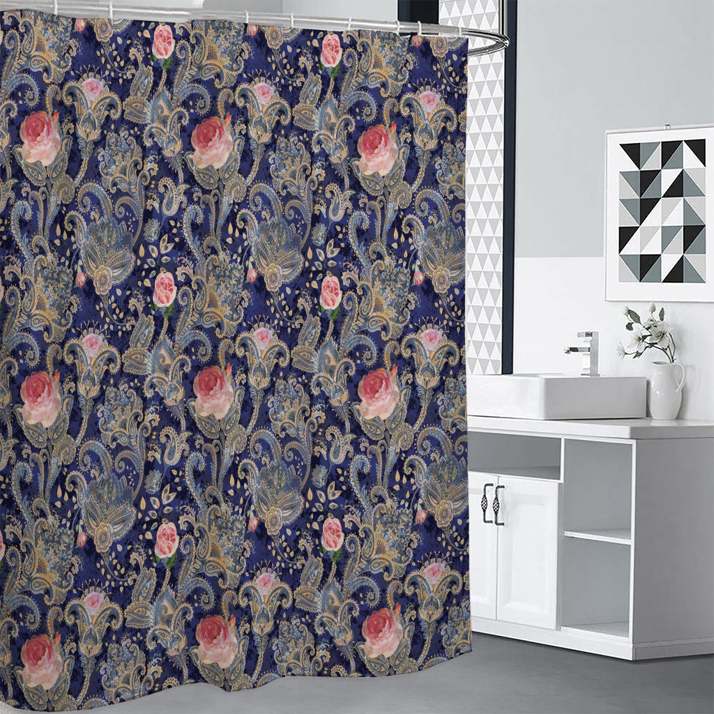 Indian Rose Paisley Pattern Print Shower Curtain