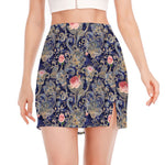 Indian Rose Paisley Pattern Print Side Slit Mini Skirt