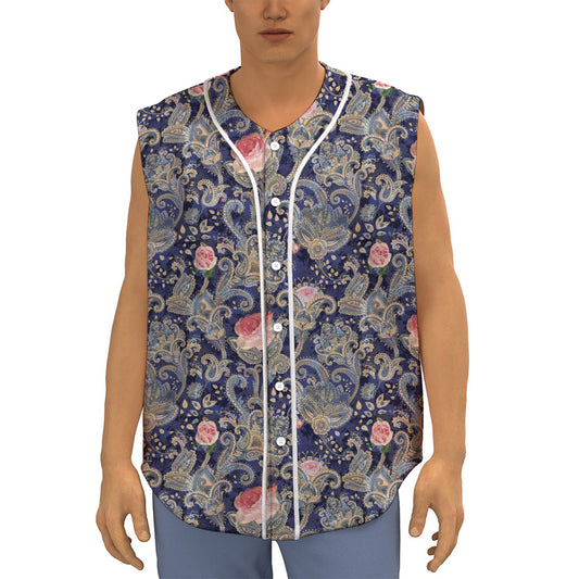 Indian Rose Paisley Pattern Print Sleeveless Baseball Jersey