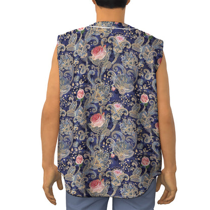 Indian Rose Paisley Pattern Print Sleeveless Baseball Jersey