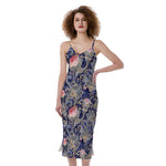 Indian Rose Paisley Pattern Print Slim Fit Midi Cami Dress