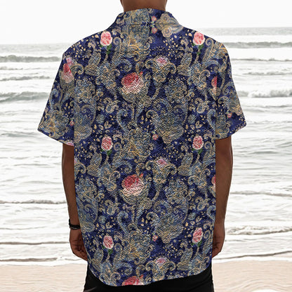 Indian Rose Paisley Pattern Print Textured Short Sleeve Shirt