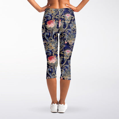 Indian Rose Paisley Pattern Print Women's Capri Leggings