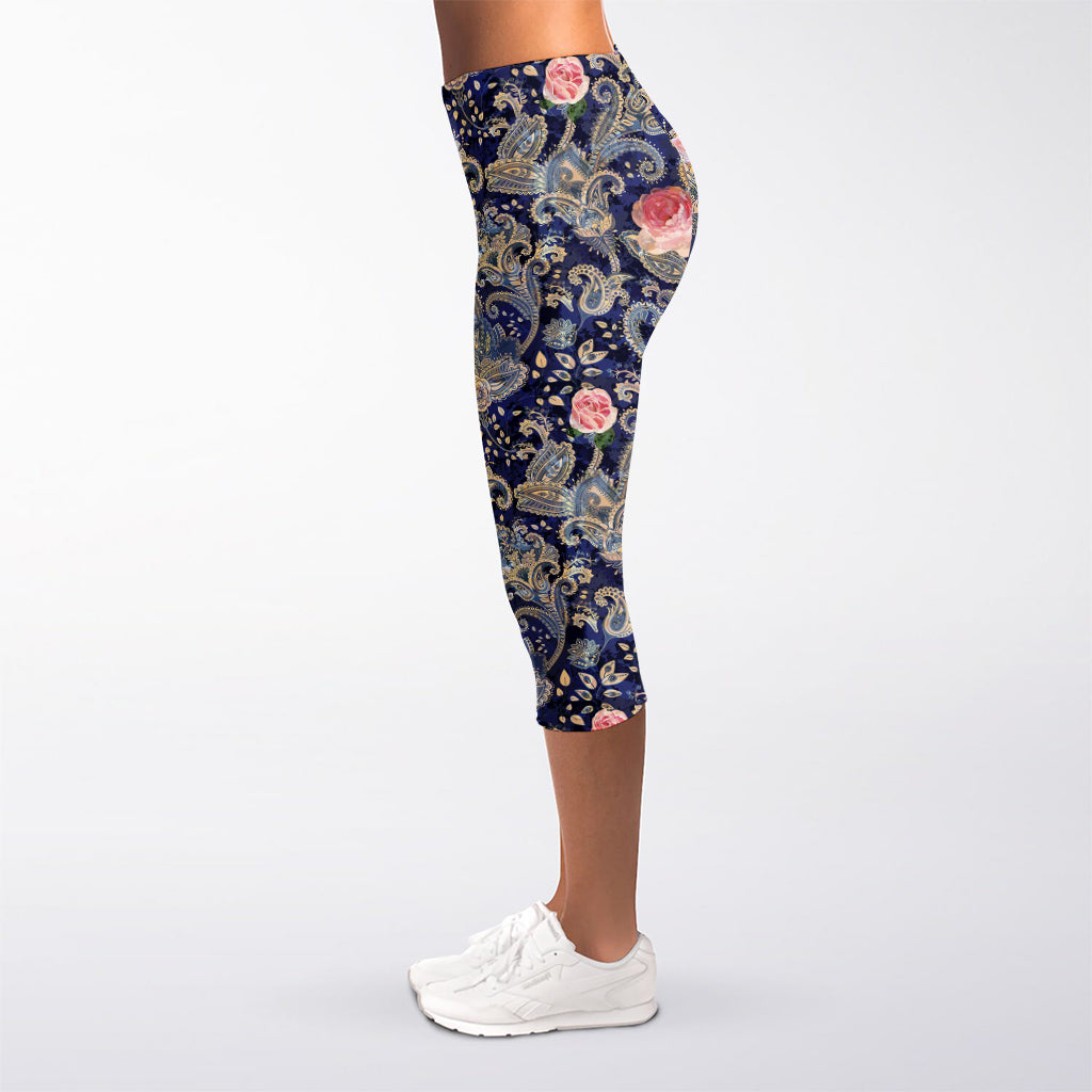 Indian Rose Paisley Pattern Print Women's Capri Leggings
