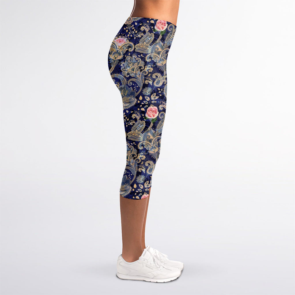 Indian Rose Paisley Pattern Print Women's Capri Leggings