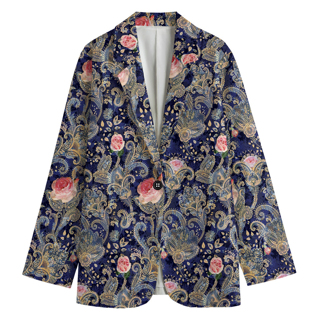 Indian Rose Paisley Pattern Print Women's Cotton Blazer