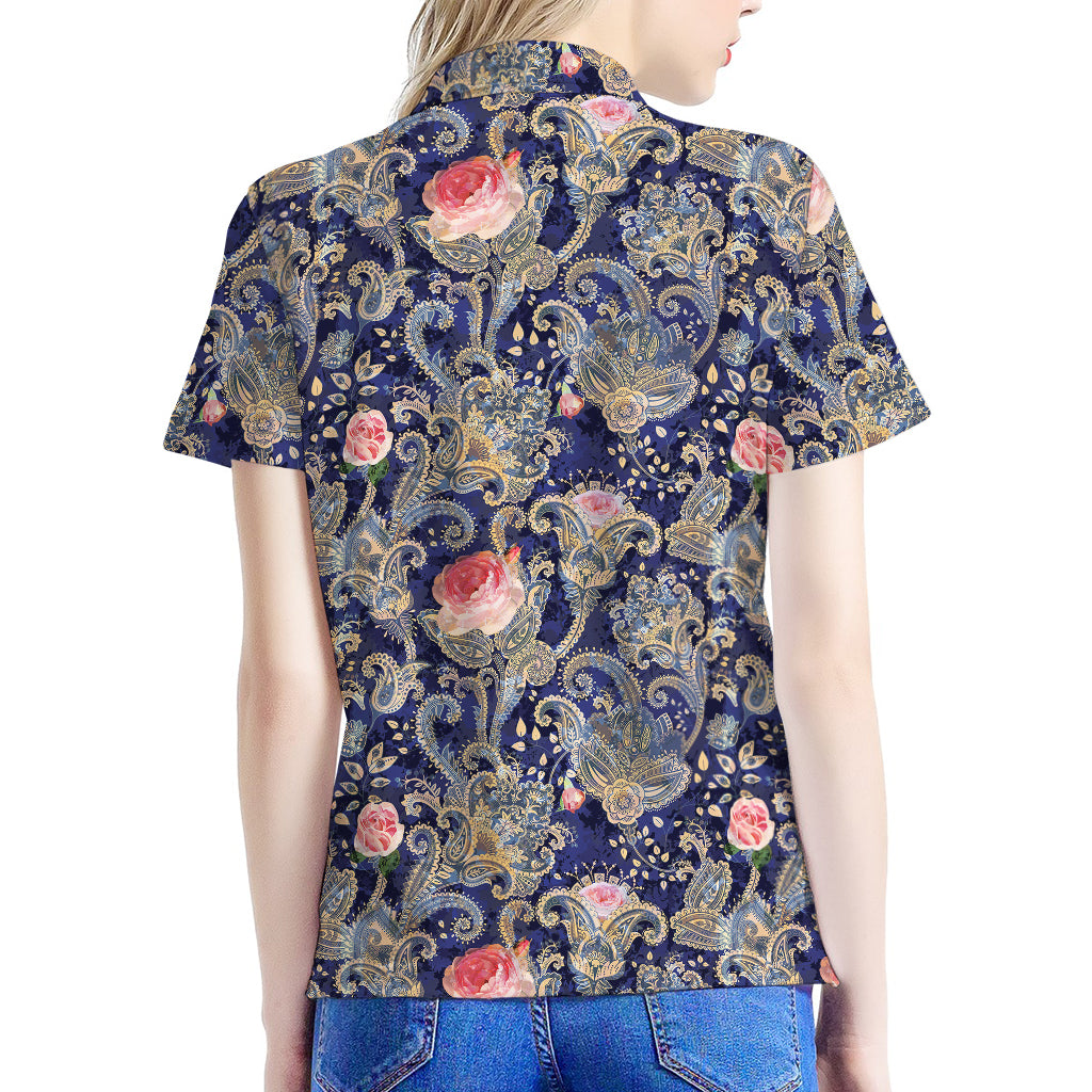 Indian Rose Paisley Pattern Print Women's Polo Shirt
