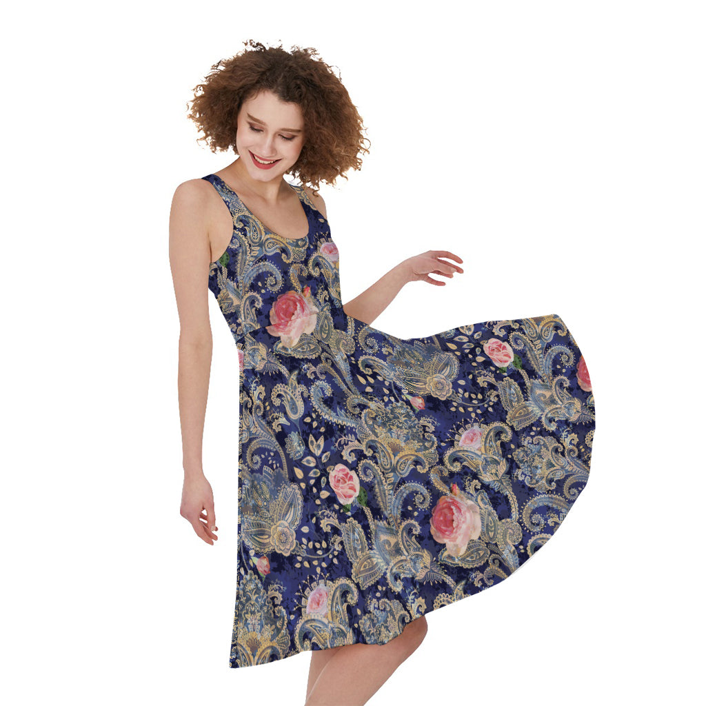 Indian Rose Paisley Pattern Print Women's Sleeveless Dress