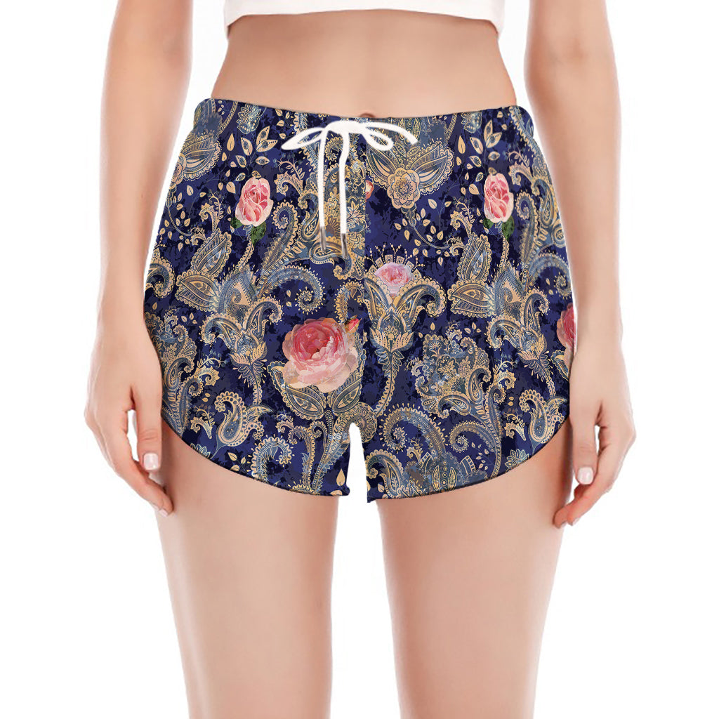 Indian Rose Paisley Pattern Print Women's Split Running Shorts