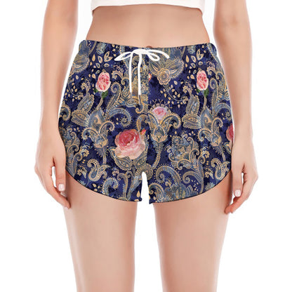 Indian Rose Paisley Pattern Print Women's Split Running Shorts