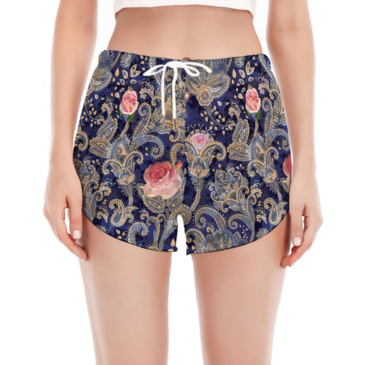 Indian Rose Paisley Pattern Print Women's Split Running Shorts