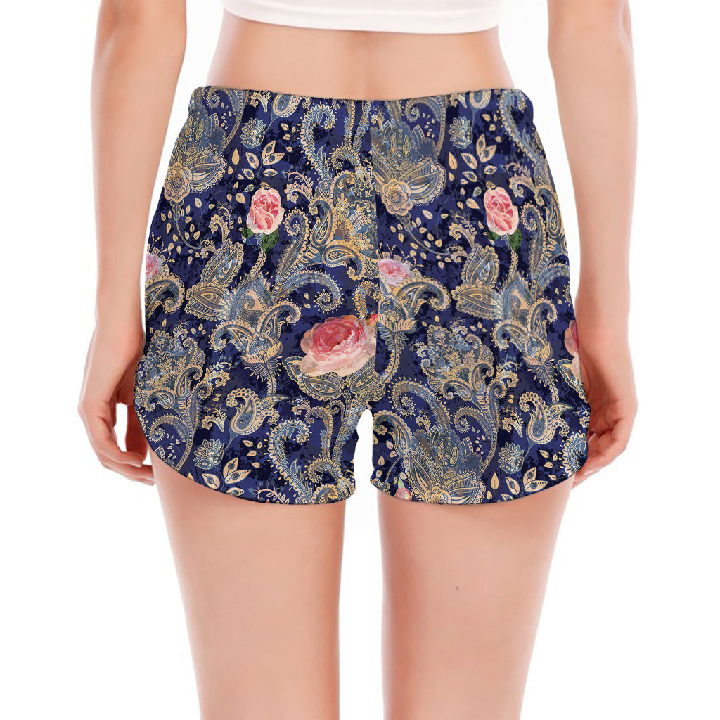 Indian Rose Paisley Pattern Print Women's Split Running Shorts