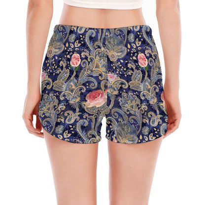 Indian Rose Paisley Pattern Print Women's Split Running Shorts