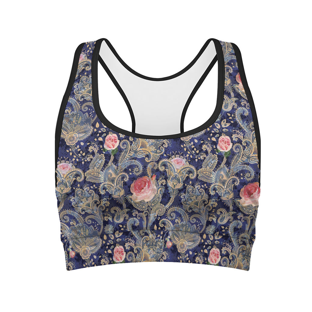 Indian Rose Paisley Pattern Print Women's Sports Bra