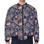 Indian Rose Paisley Pattern Print Zip Sleeve Bomber Jacket