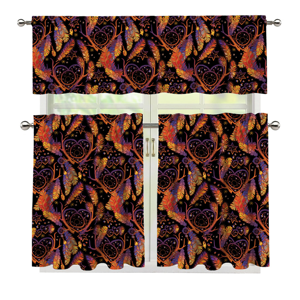 Indian Tribal Dream Catcher Print 3 Piece Kitchen Curtains