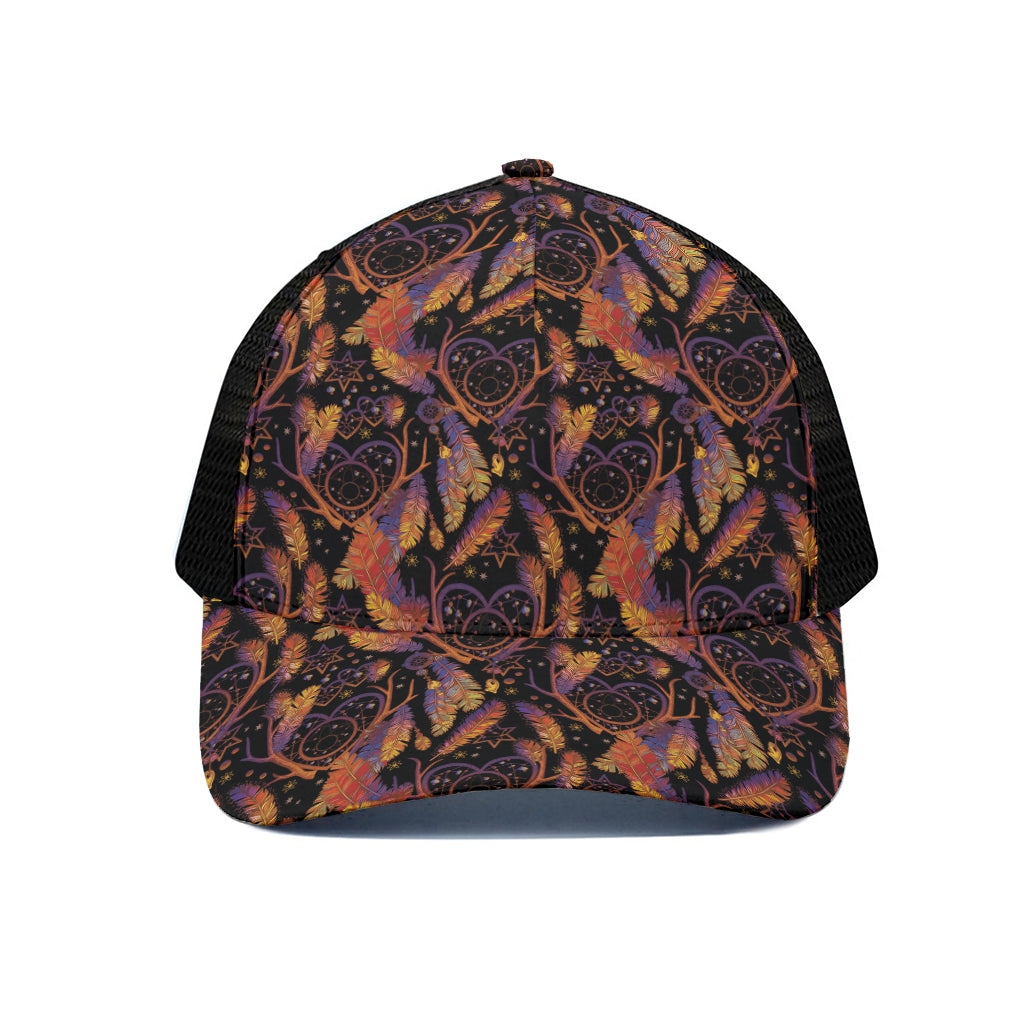 Indian Tribal Dream Catcher Print Black Mesh Trucker Cap