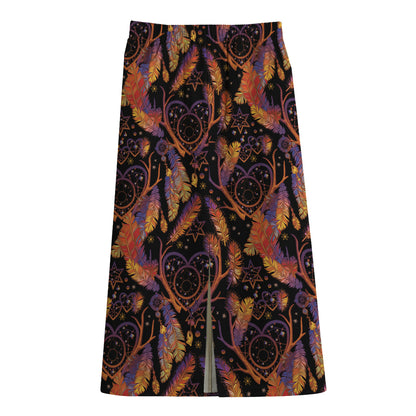 Indian Tribal Dream Catcher Print Cotton Front Slit Maxi Skirt