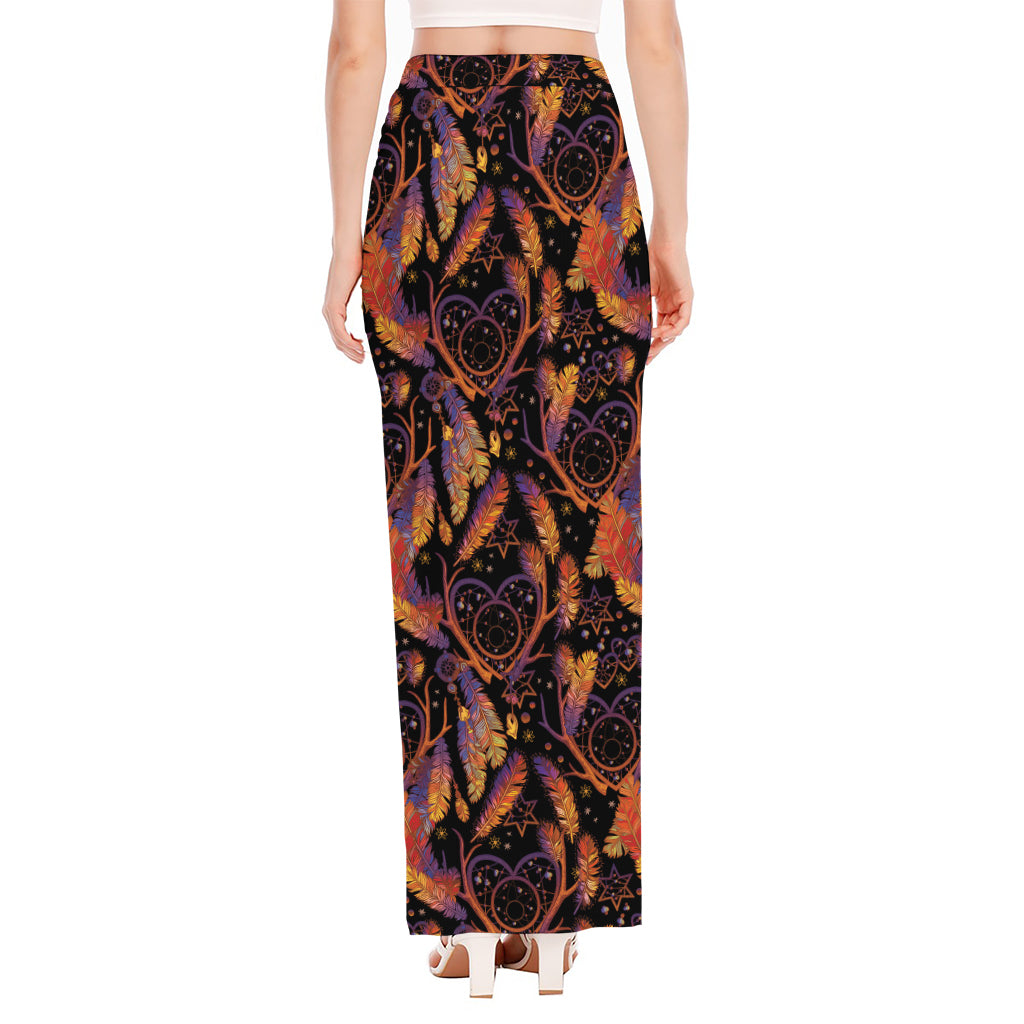 Indian Tribal Dream Catcher Print High Slit Maxi Skirt