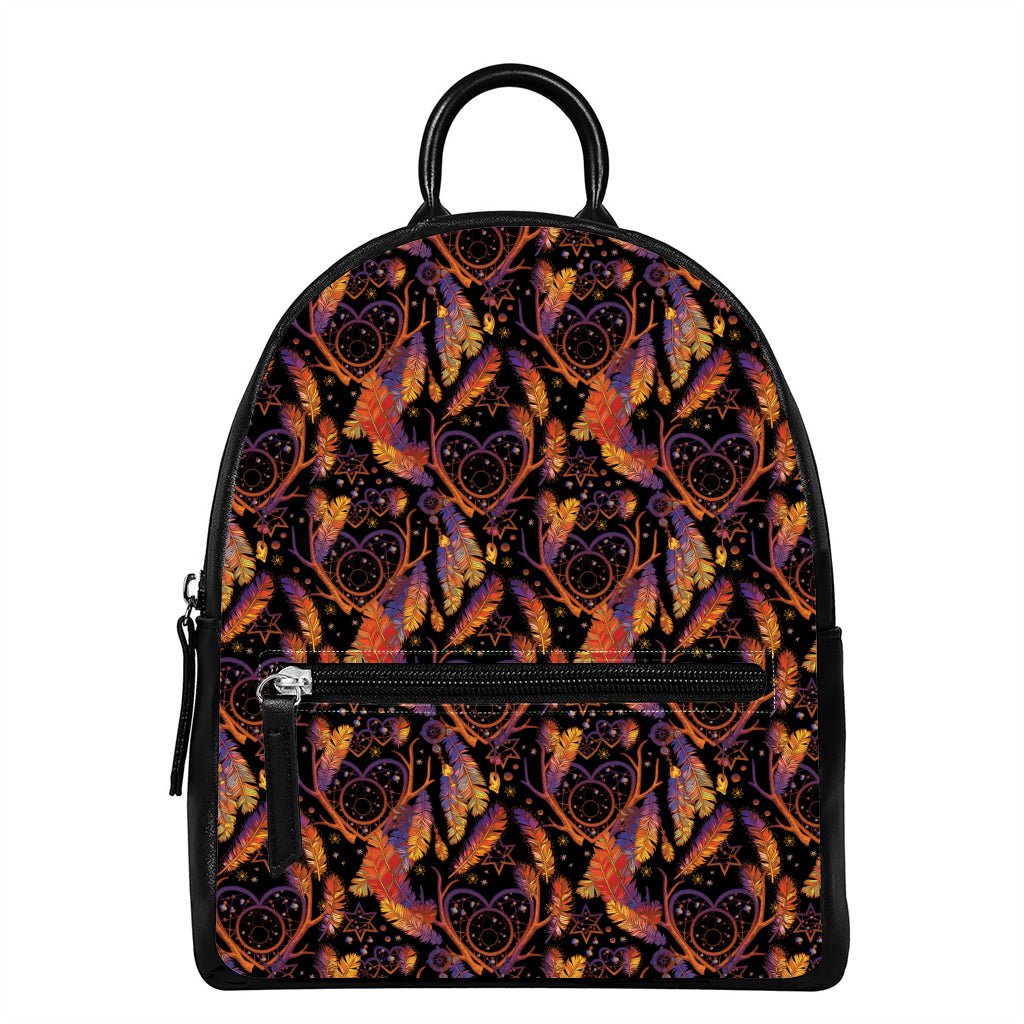 Indian Tribal Dream Catcher Print Leather Backpack