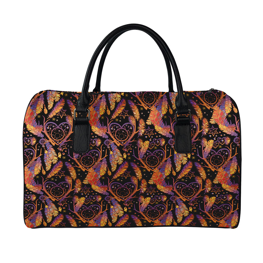 Indian Tribal Dream Catcher Print Leather Duffle Bag