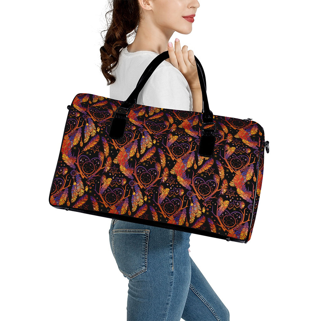 Indian Tribal Dream Catcher Print Leather Duffle Bag